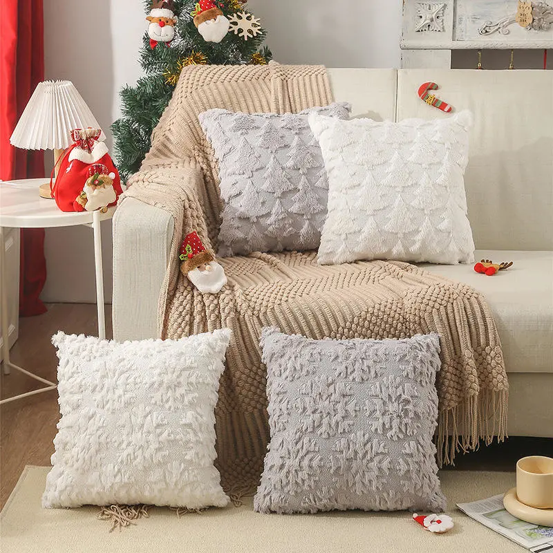 New Christmas Pillow Quilted Embroidery Nordic Minimalist Home Sofa Cushion Sets PV Plush Pillow Covers