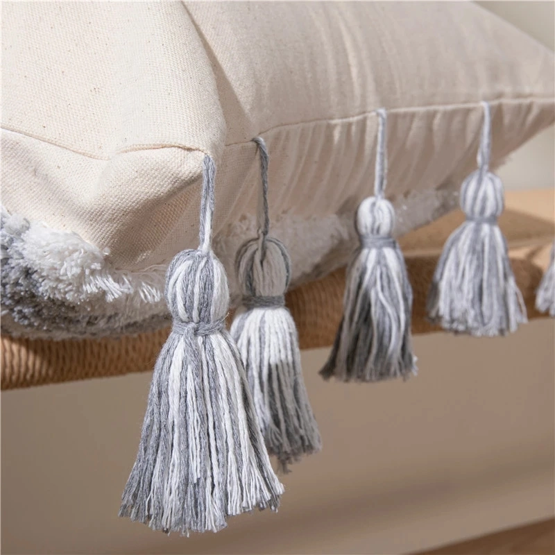 Tassels Boho Cotton Line Beige Cushion Cover Bedroom Living Room Sofa Car Cushion Cover