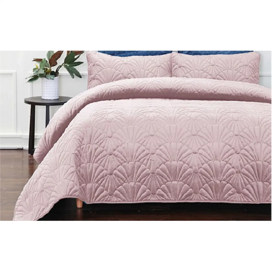 High-End Solid Color Embroidery Quilting Bed Cover with Pillowcase Washable Bedspread
