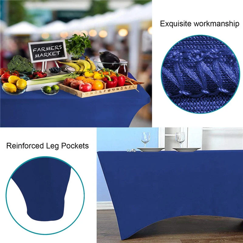 Rectangular Fitted Spandex Table Cover Royal Blue 6FT Pure Polyester Wrinkle Free for Folding Tables