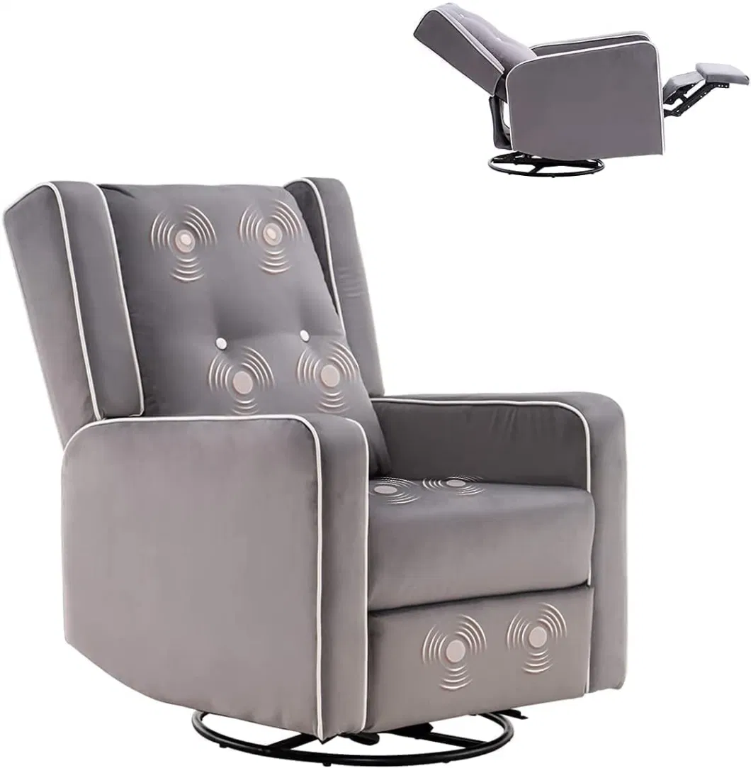 Geeksofa 8 Points Vibrating Massage Function Tech Fabric Rock and Swivel Recliner Chair with Customerized Wingback