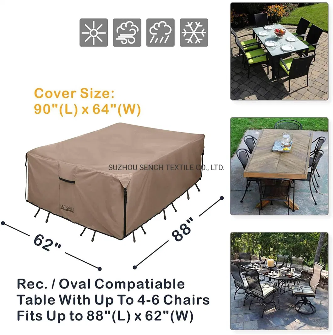 Rectangular Patio Heavy Duty Table Cover - 600d Tough Canvas Waterproof Outdoor Dining Table and Chairs General Purpose Furniture Cover Size Customed