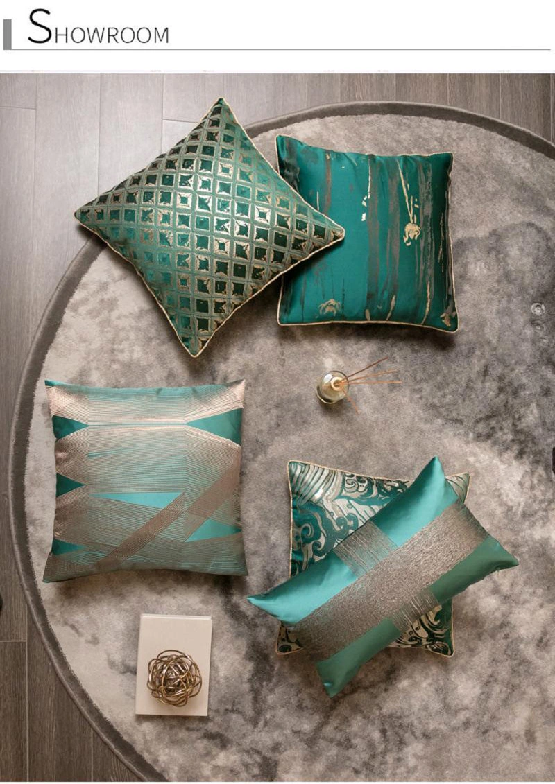 New European Pattern Five-Star Home Textile King Size Bed Dark Cyan Throw Pillow Covers