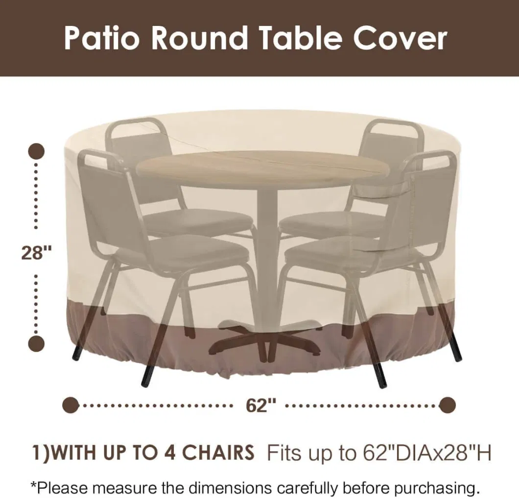 Round Courtyard Furniture Set, 100% Waterproof Outdoor Furniture Set Fade Resistant Cover Table and Chair Cover, UV Resistant, 62&quot; Diax28 H, Beige and Brown