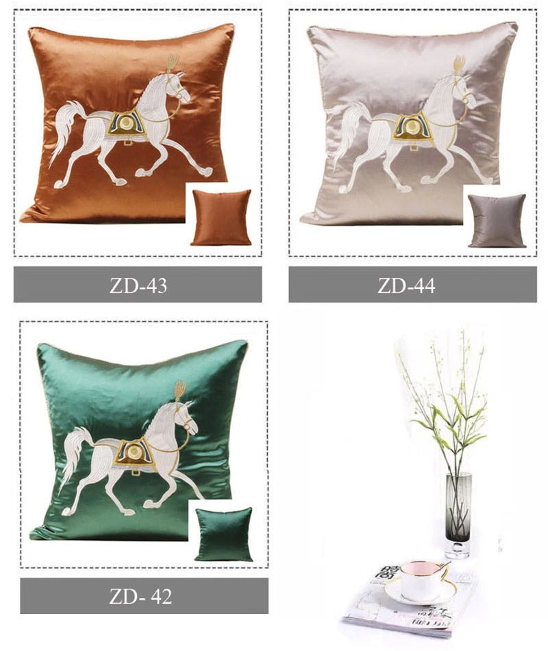 Hotel Supply Sofa Embroidery Horse Light Blue Decorate Throw Pillow Covers