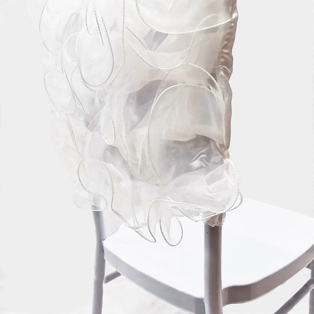 White Organza Wedding Chair Back Decoration Chair Back Cover Caps with Flower Sash Decor