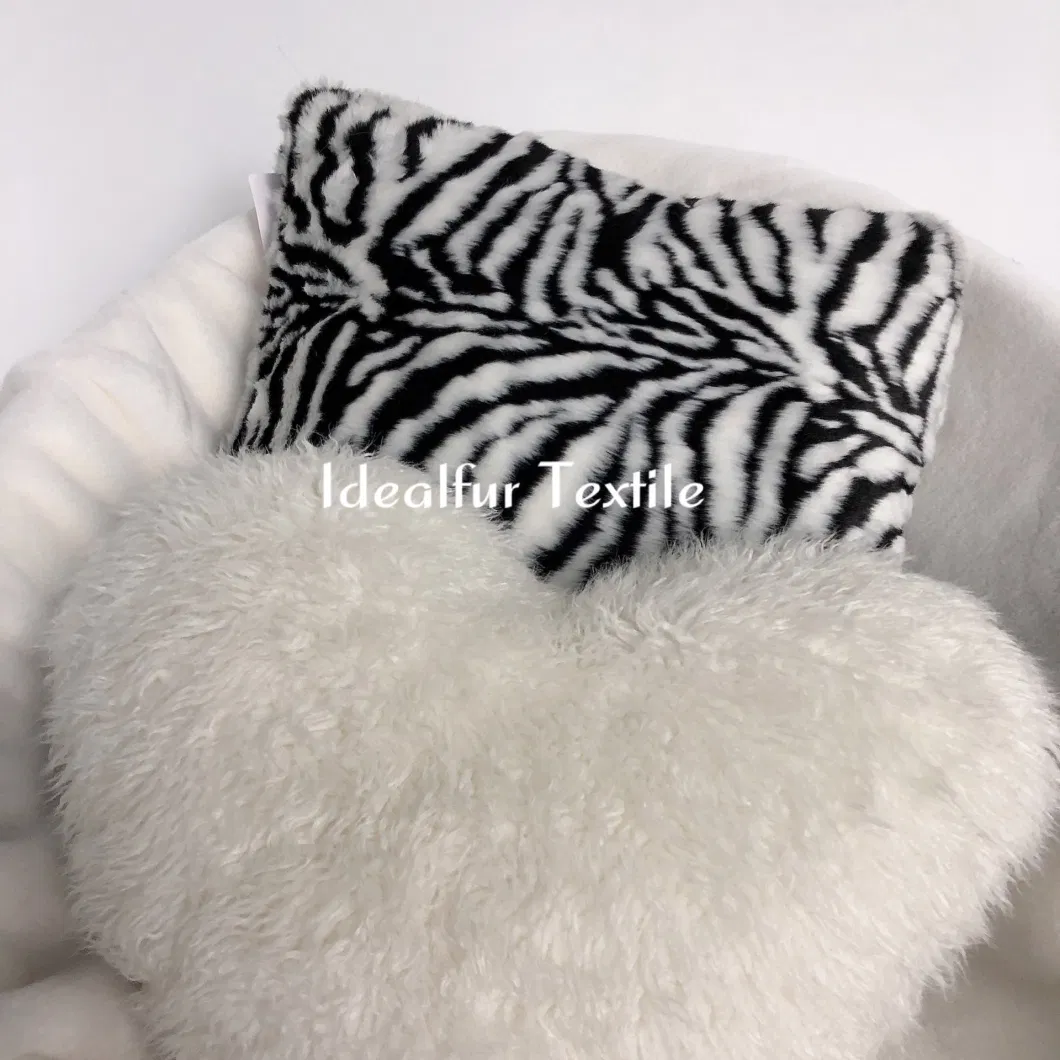 Black/White Jacquard Fake Fur Cushion Cover