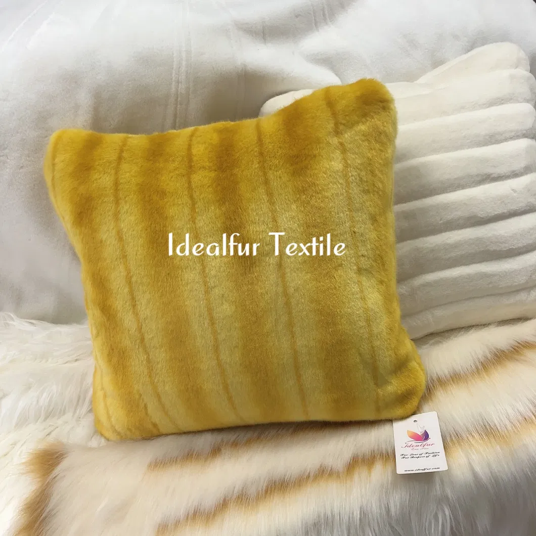 Yellow Strip Printing Soft Faux Fur Pillow/Fur Cushion Cover