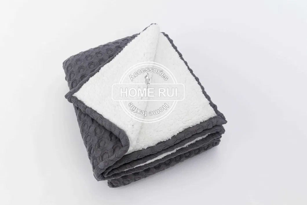 Home Outdoor Travel Bed Sofa Car Soft Warm Grey Two Sides Plaid Checks Waffle Cozy Fur Fleece Sherpa Throw Blanket Cover