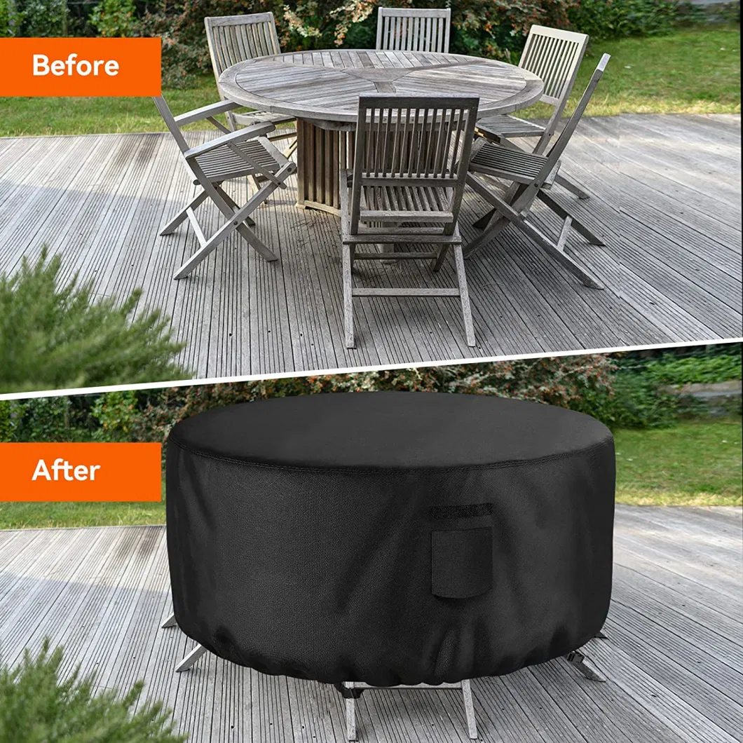 Circular Terrace Furniture Cover, Waterproof, UV Resistant, Fade Resistant Outdoor Furniture Table and Chair Cover, Heavy-Duty 600d Fireproof Pit Cover