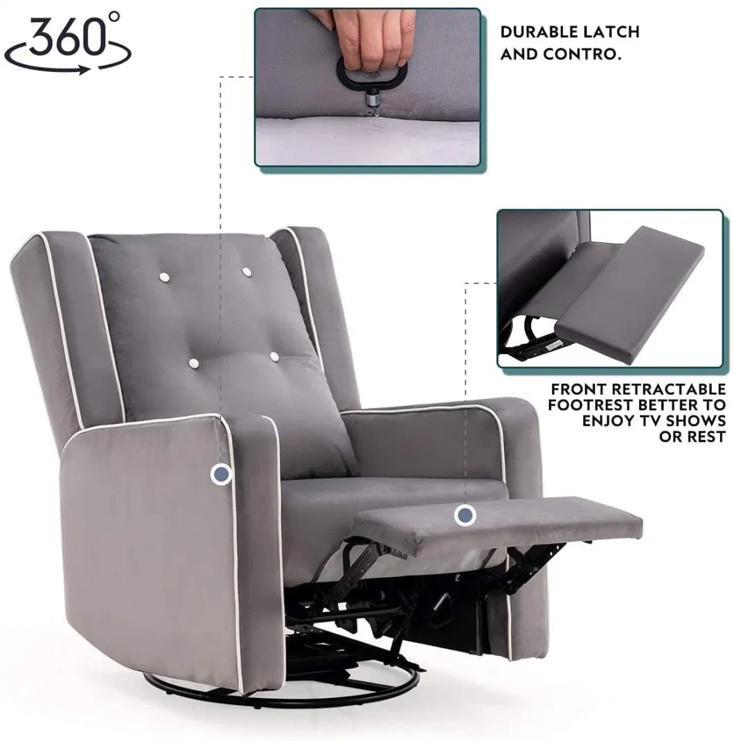 Geeksofa 8 Points Vibrating Massage Function Tech Fabric Rock and Swivel Recliner Chair with Customerized Wingback