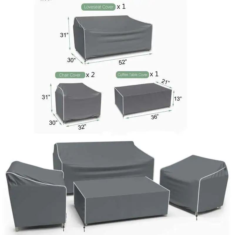 Dandelion Patio Furniture Covers 4 Piece, Waterproof Outdoor Table Chair Covers, Outdoor Sofa Set Covers -Grey