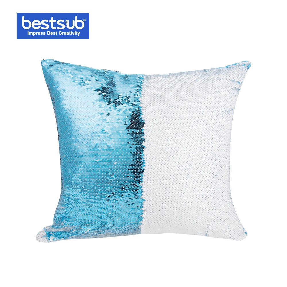 Sublimation Flip Sequin Pillow Cover (Light Blue w/ White, 40*40cm)