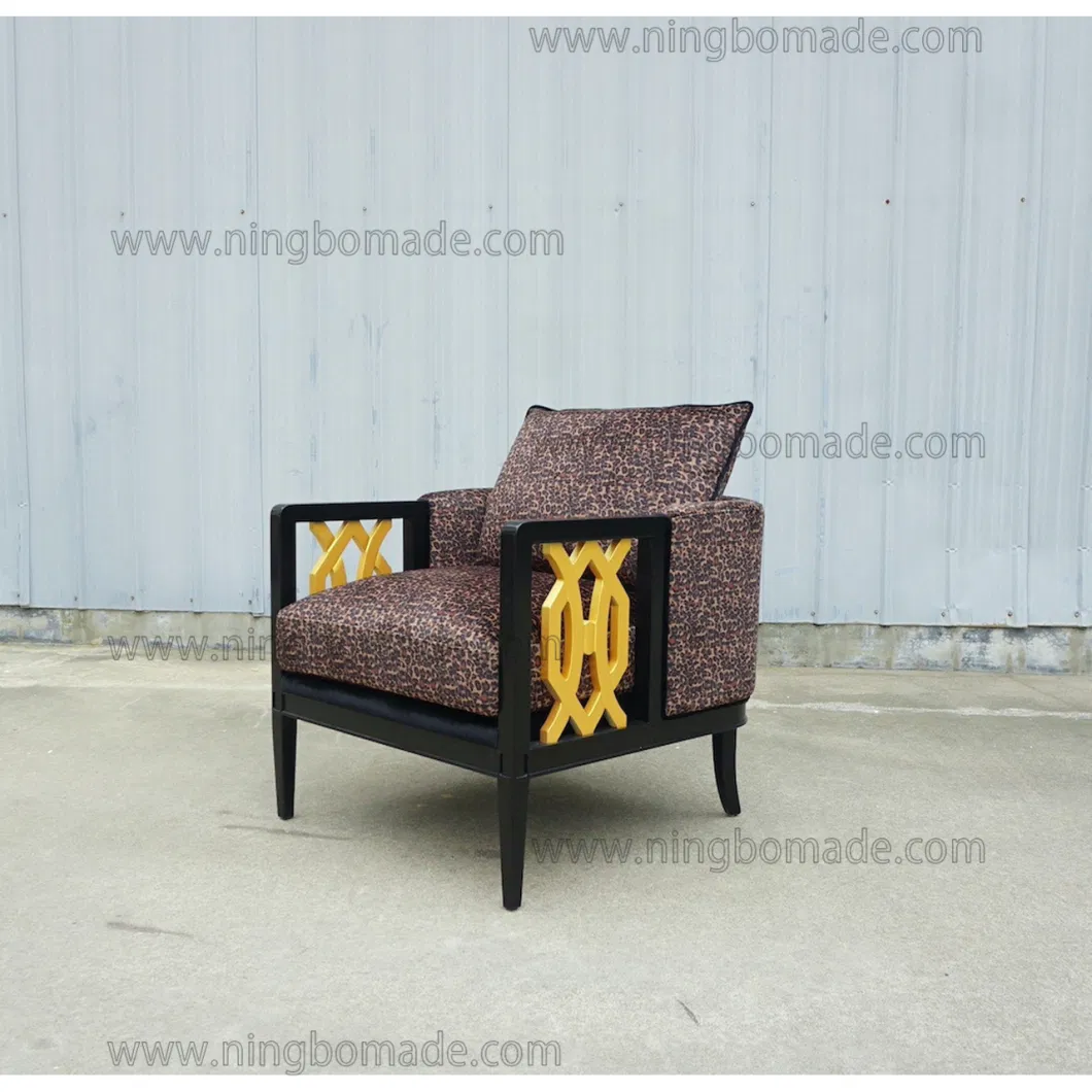 Contemporary Design Model Furniture Black and Golden Birch with Velvet Fabric-C Arm Sofa Chair