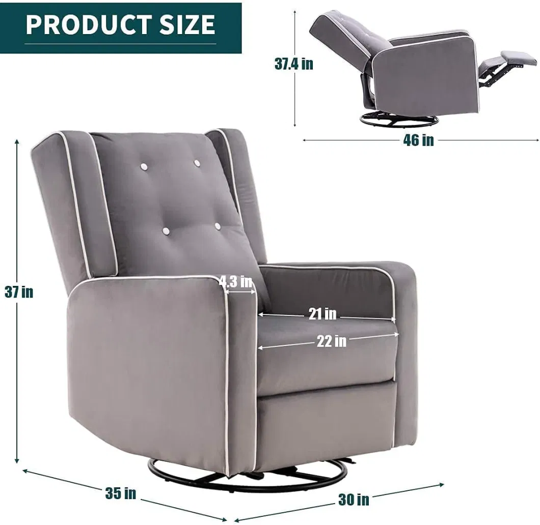 Geeksofa 8 Points Vibrating Massage Function Tech Fabric Rock and Swivel Recliner Chair with Customerized Wingback