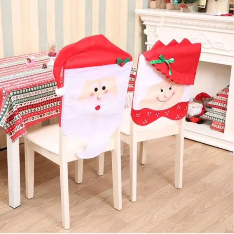Fabrics Back Chair Cover Christmas Decoration Christmas Hat Chair Cover