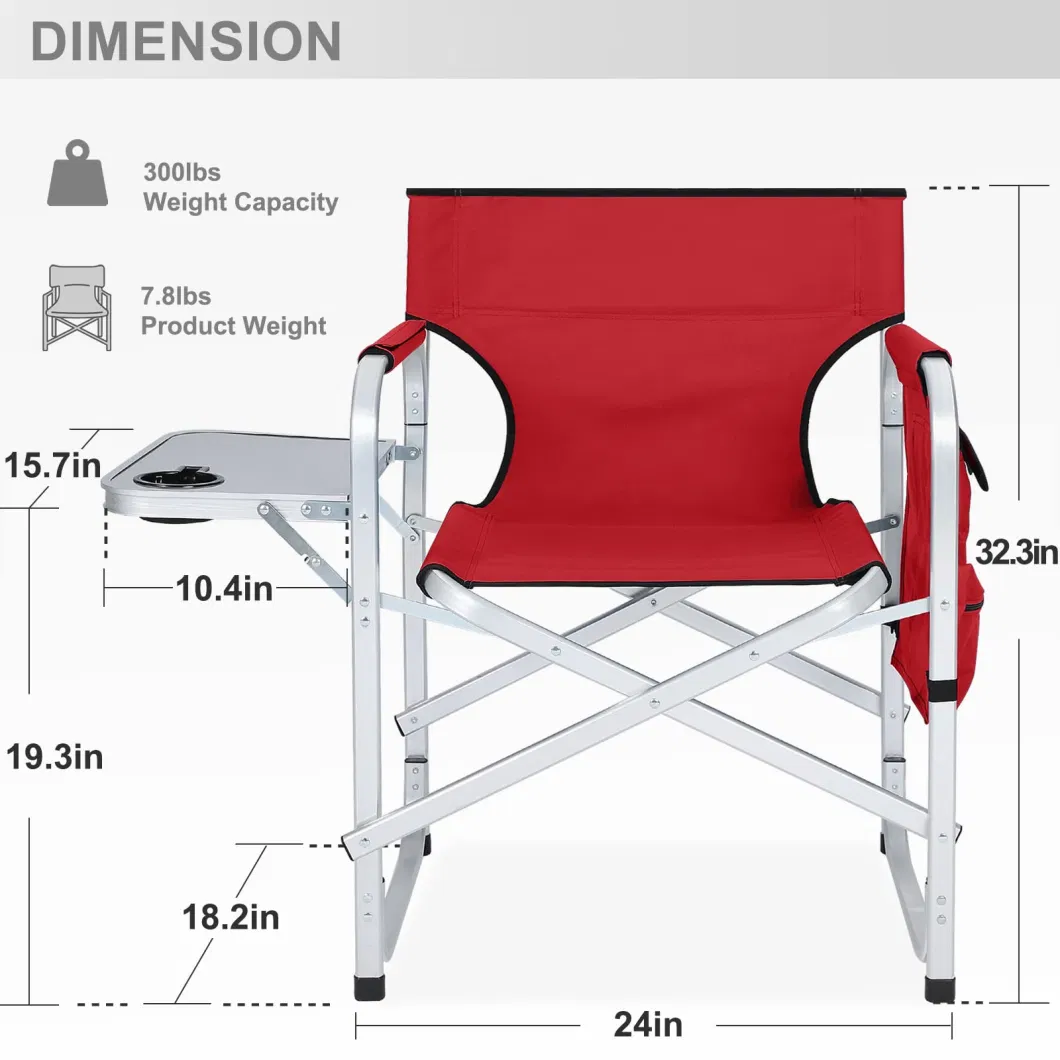 Heavy Duty Lightweight Aluminum Canvas Folding Camping Director&prime;s Chair with Side Table