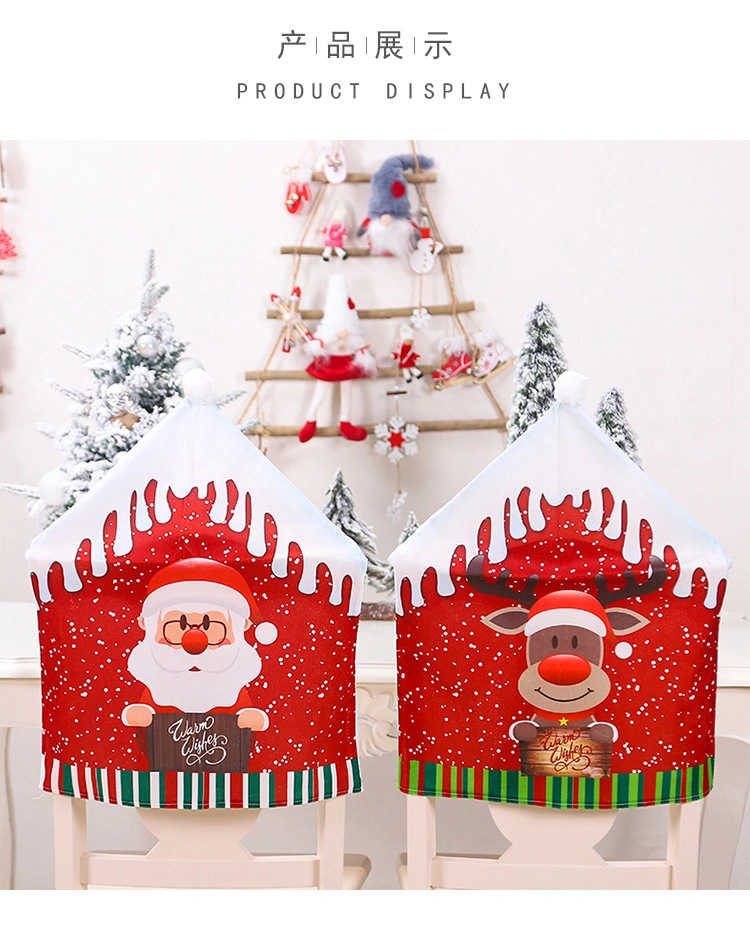 2023 Cartoon Home Like Christmas Chair Covers Santa Elk Snowman Chair Back Decoration for Dining Room Kichten