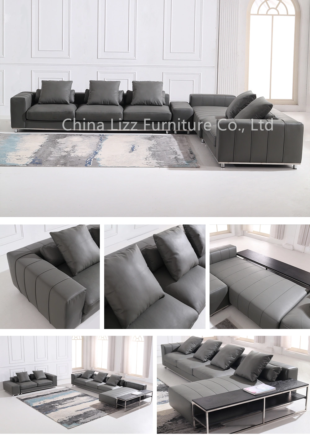 2020 New Modern L Shape Sectional Corner Genuine Leather Sofa Furniture Set