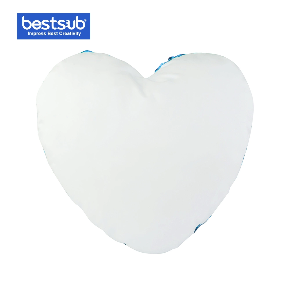 Sublimation Heart Shaped Sequin Pillow Cover (Light Blue w/ White, 39*44cm)