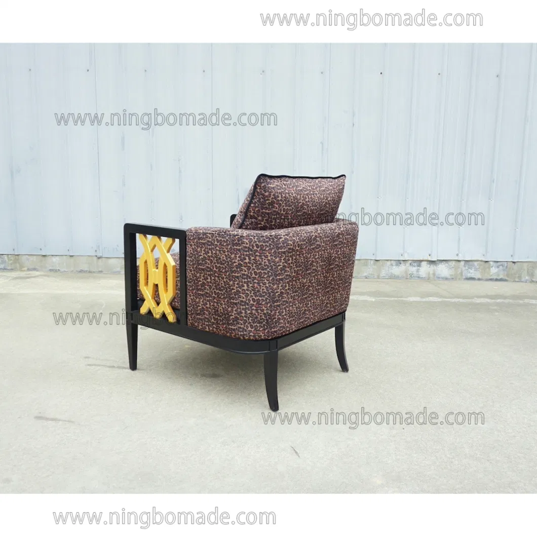 Contemporary Design Model Furniture Black and Golden Birch with Velvet Fabric-C Arm Sofa Chair