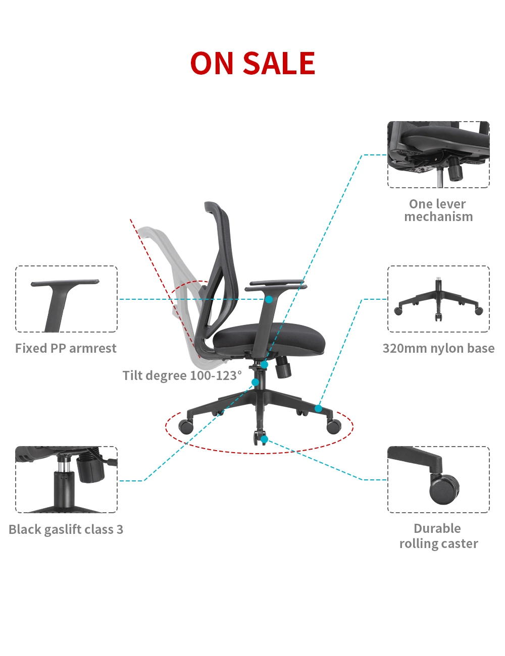 Simple Design Meeting Chair Staff Visitor Chair Black Cover Swivel Mesh Office Chair