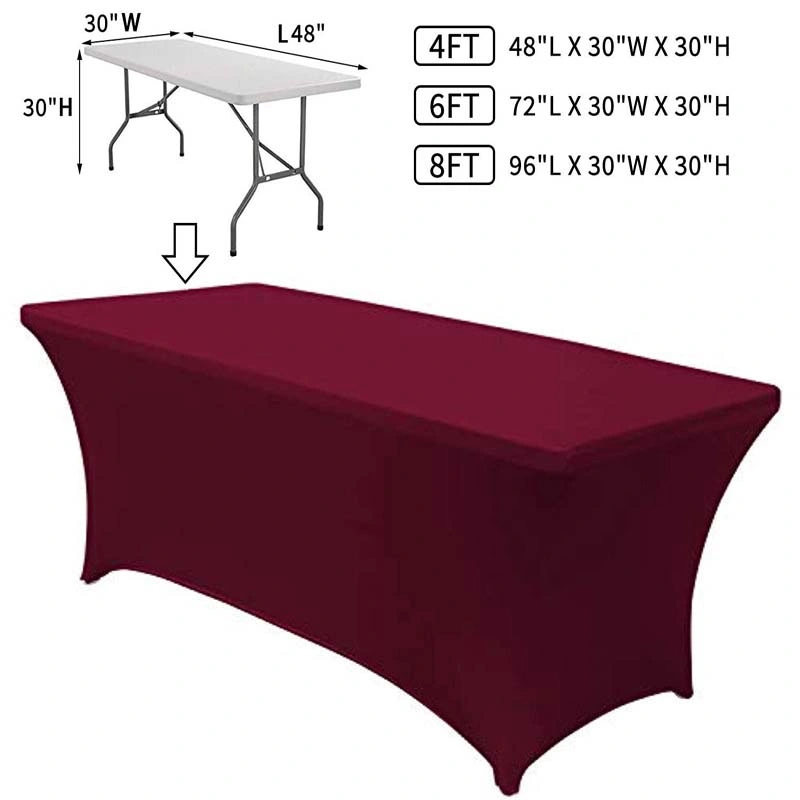 Oblong Stretch Spandex Table Covers Wine Red 6FT/72&quot;L X 30&quot;W X 30&quot;H Polyester for Folding Tables