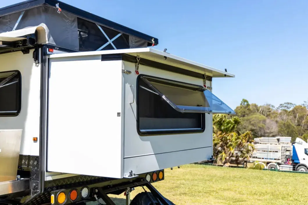 Ecocampor RV 13FT Pop Top Caravan off Road Hybrid Caravan Travel Trailer with Built-in Toilet