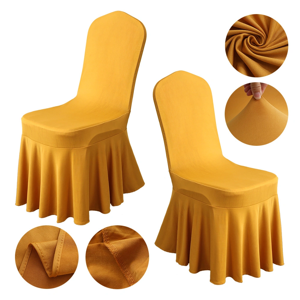 Top Selling Ruffled Light Yellow Spandex Chair Cover Banquet Wedding Decoration Stretch Multi-Colors Spandex Chair Cover