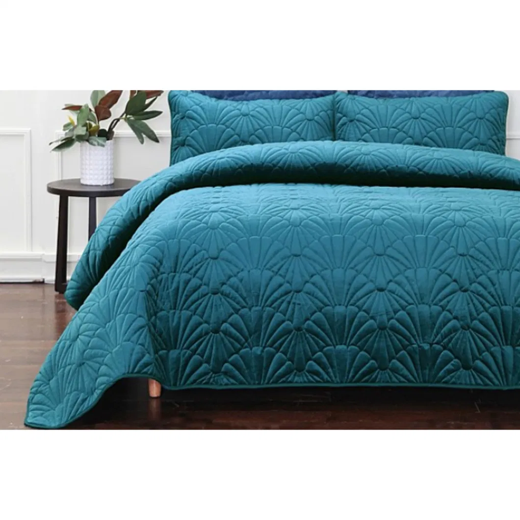 High-End Solid Color Embroidery Quilting Bed Cover with Pillowcase Washable Bedspread