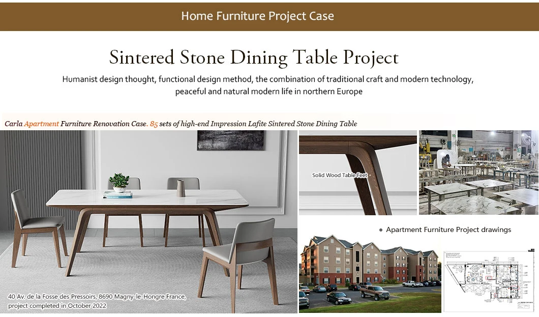 Economic Environmental Furniture Sintered Stone Rotate Telescopic White Dining Set for 6