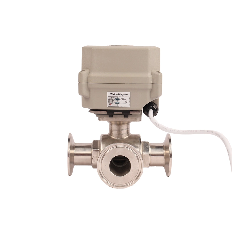 Stainless Steel Sanitary Hygienic 3 Way Ss 304 316 Jacket Tri Clamp Food Grade Ball Valve Electric Motorized Actuator