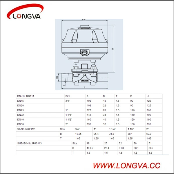 Stainless Steel Sanitary Tri Clamp Diaphragm Valve with Pneumatic Actuator