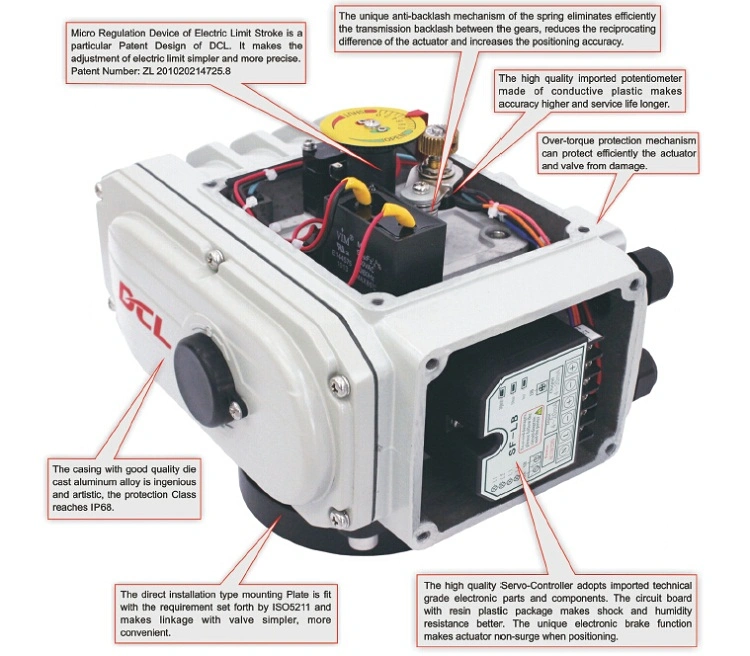 Dcl-10 Quarter Turn Modulating Electric Actuator for Butterfly Valve, Metal/Resillient Seat, Ce/CSA/RoHS, Watertight IP68, Ship/Offshore/Marine/HAVC, Controller