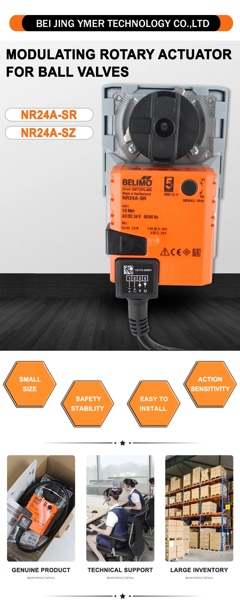 Belimo Nr24A-Sz AC24V DC24V Modulating Rotary Actuator for Ball Valves