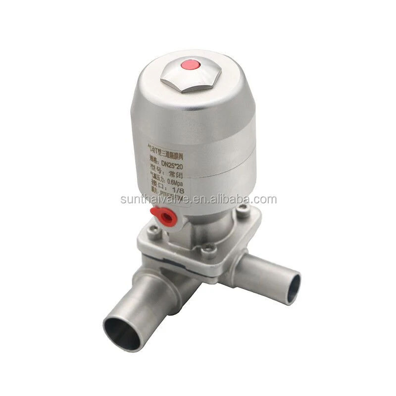 DN25 Sanitary Stainless Steel Welded Pneumatic Diaphragm Valve with Stainless Steel Actuator