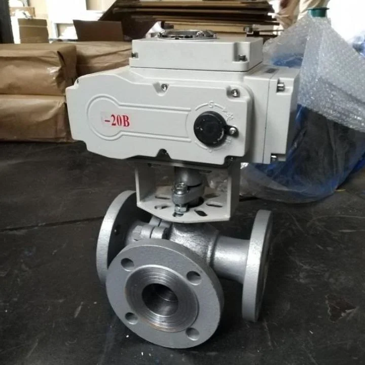 Electric Actuated Stainless Steel/Carbon Steel Flanged Three Way Ball Valve