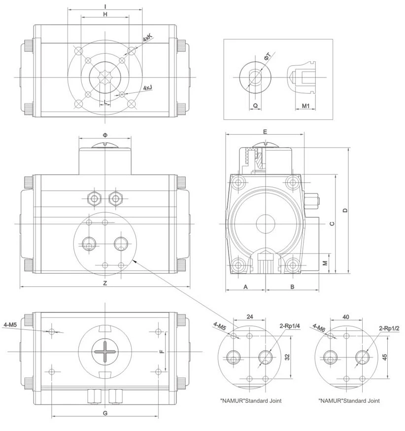 Xat Double Acting and Single Return Rotary Rack Pneumatic Actuator