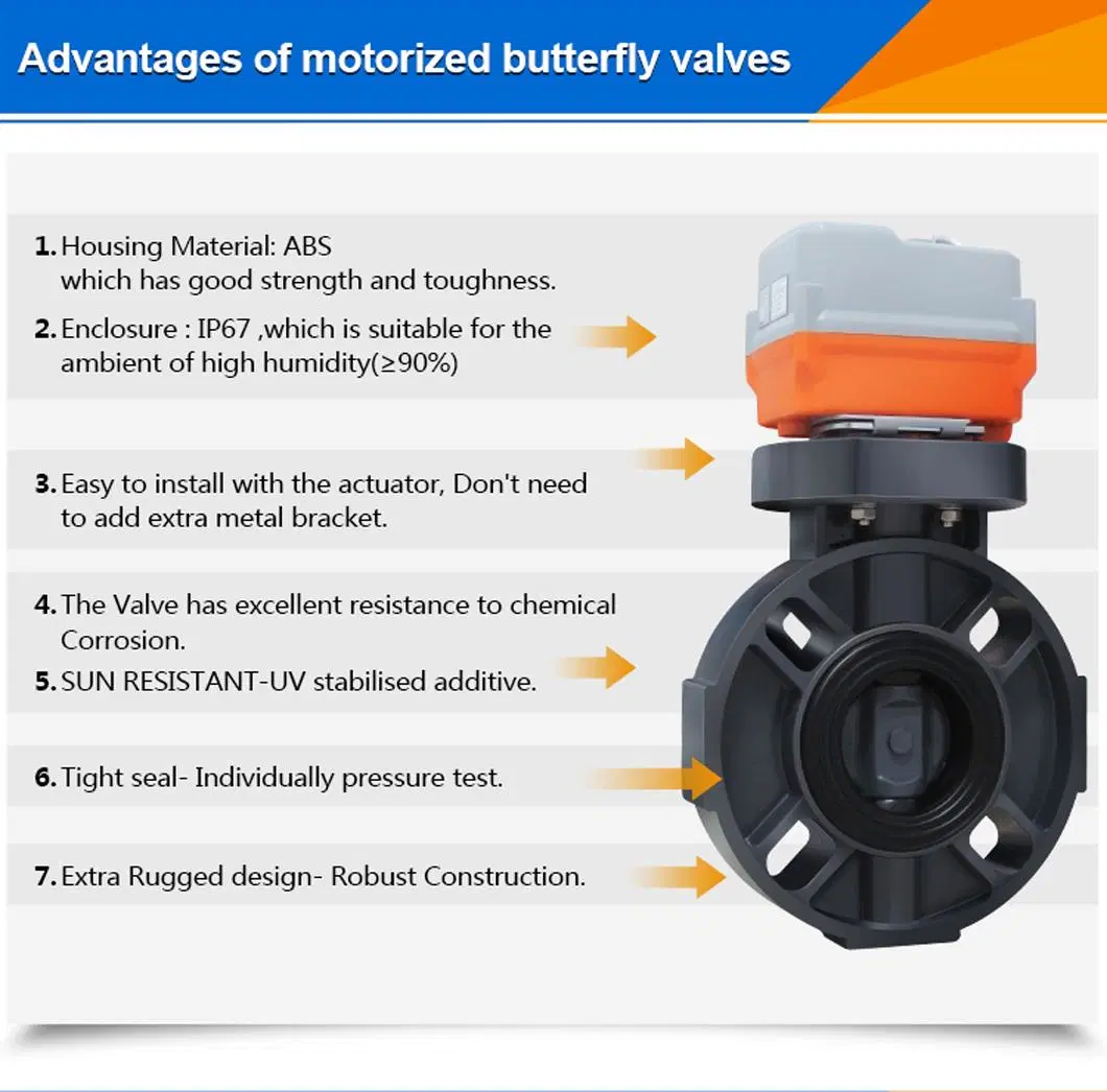 DN65-2-1/2&quot; SS304 DC24V EPDM on- off Electric Motor Operated UPVC Butterfly Valve