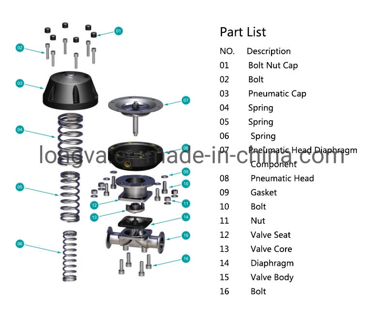 Stainless Steel Sanitary Tri Clamp Diaphragm Valve with Pneumatic Actuator