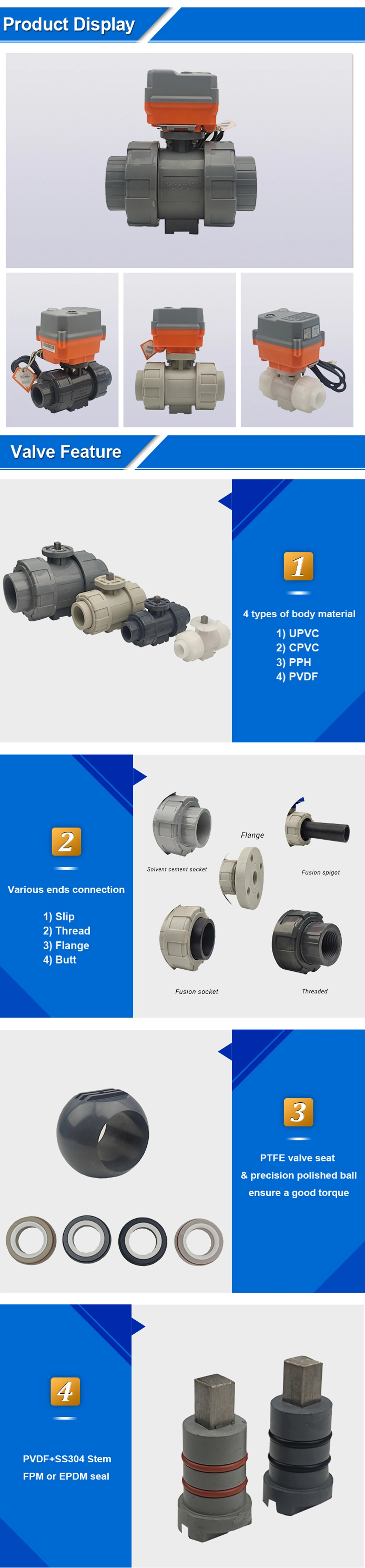 DN25-1&quot; Normal on-off DC24V UPVC EPDM Motorized Tu Valve