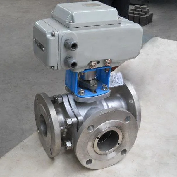 Electric Actuated Stainless Steel/Carbon Steel Flanged Three Way Ball Valve
