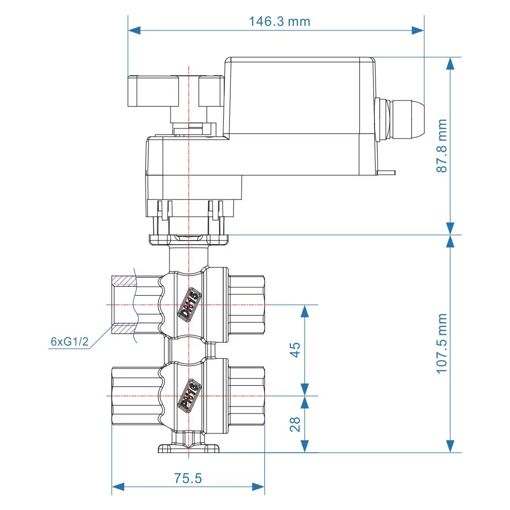 Control Electric Brass Actuated Motorised Six-Way Ball Valve