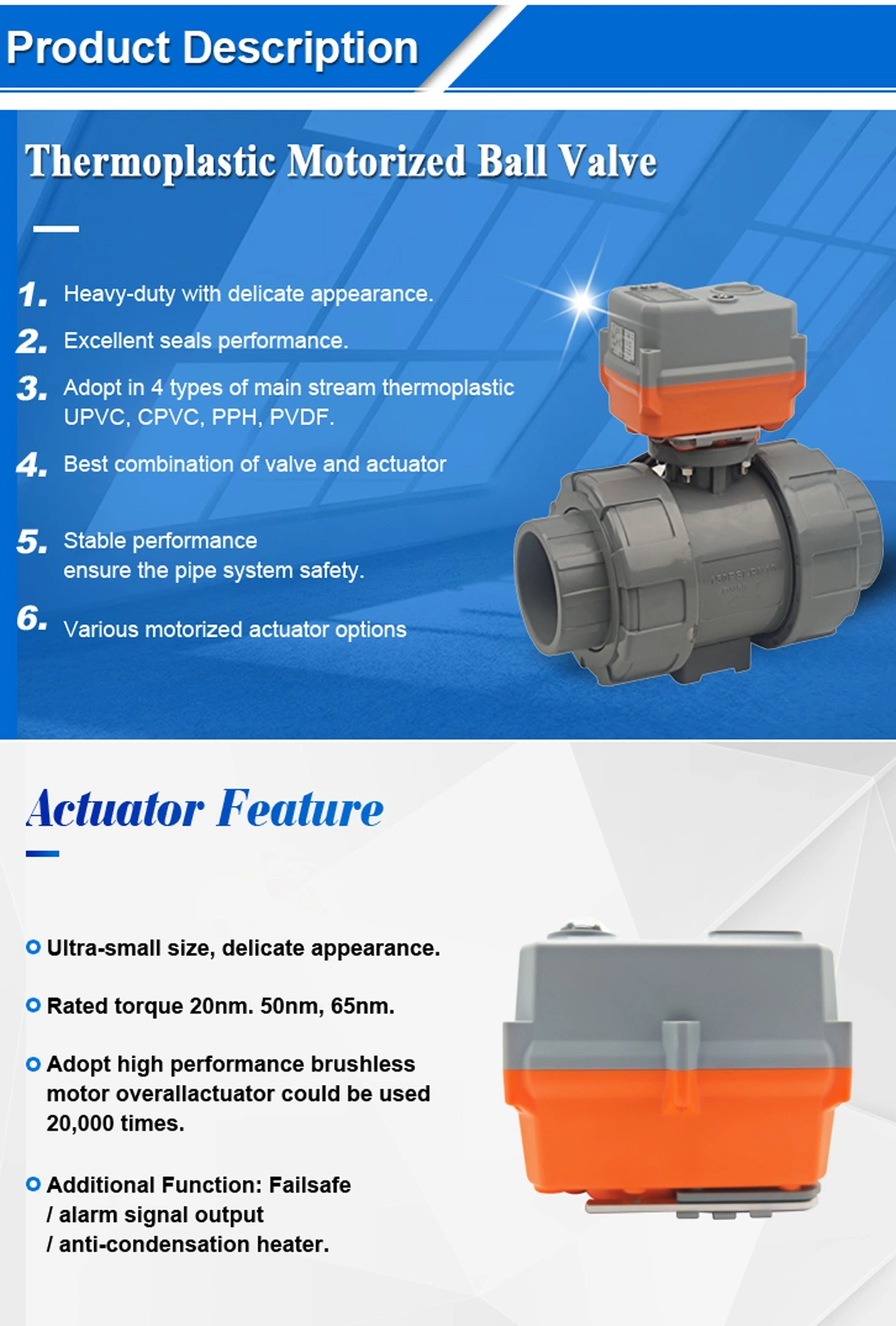 DN32-1-1/4&quot; Normal on-off AC220V UPVC Motorized Tu Valve