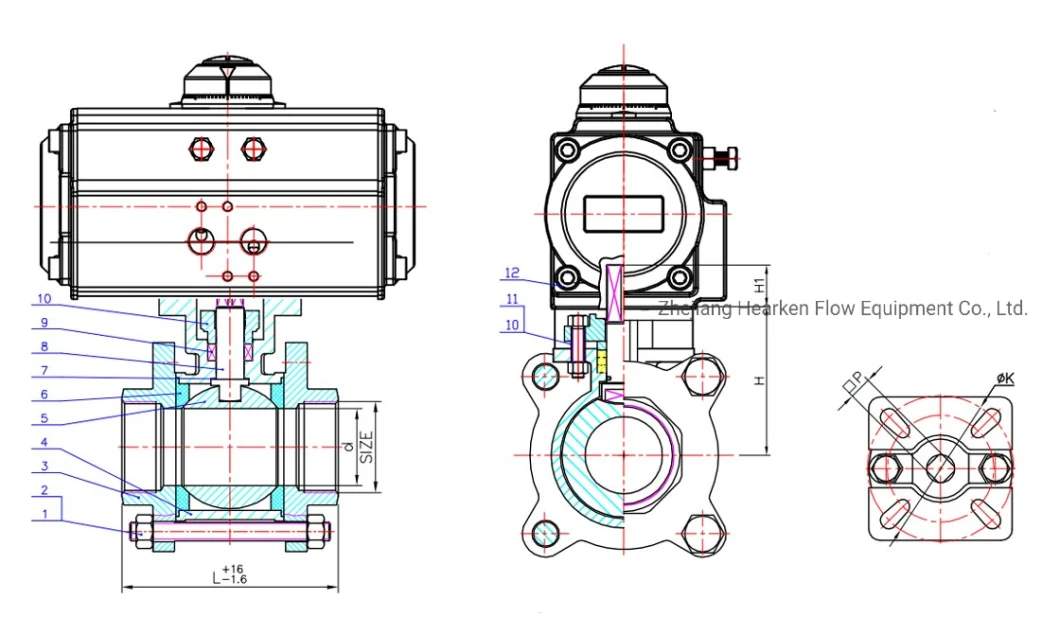 ANSI/JIS/DIN Pneumatic Actuator/Threaded Stainless Steel 3PCS Pneumatic Actuated Ball Valve