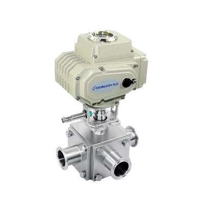  Acero inoxidable sanitario 3PC Válvula de bola de accionamiento eléctrico