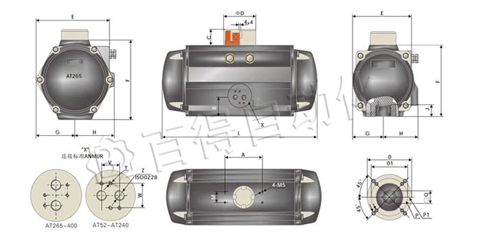 Double Acting Spring Return 90 Degree Rotary Pneumatic Actuator Valve