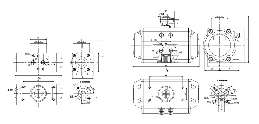 Flowx Double Acting and Single Return Rotary Rack and Pinion Pneumatic Actuator