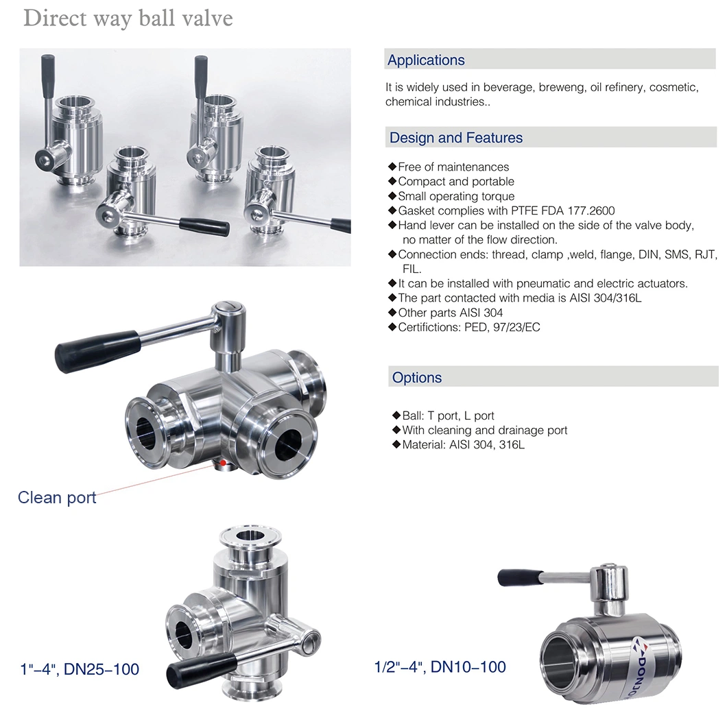 Food Grade Stainless Steel 3pieces Electrically Actuated Ball Valve