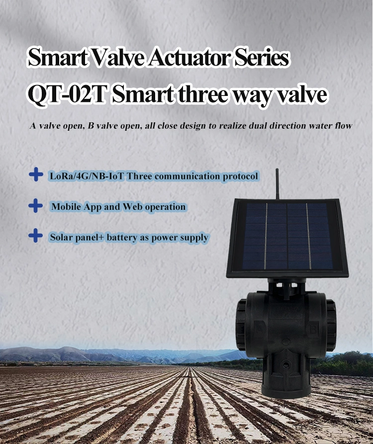 Web Mqtt Control on off Type Quarter Turn Electric Valve Actuator Motorized Actuator Three Way Valve with Solar Panel